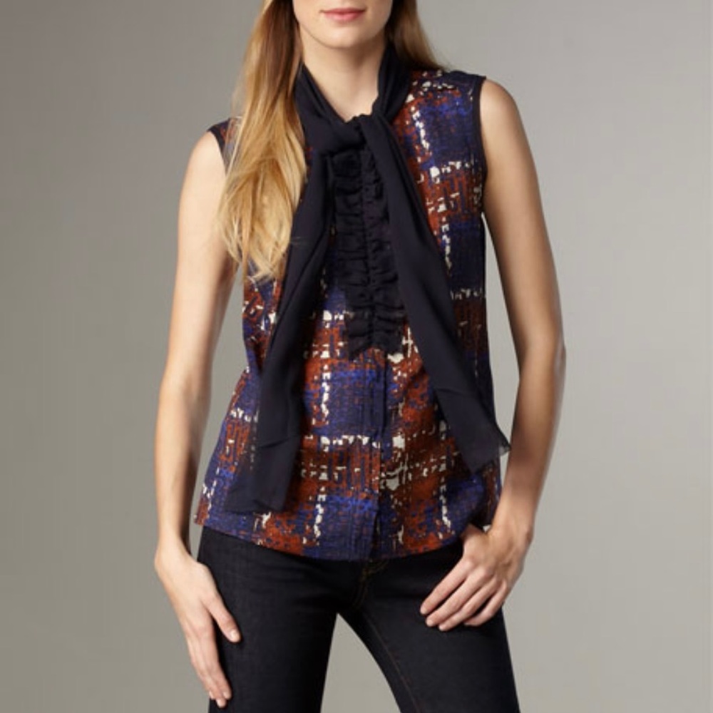 Tory Burch Sandra Chiffon Neck Tie Blouse
